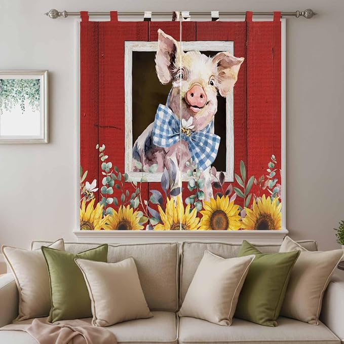 Pig Sunflowers Bedroom Curtains 72 Inch Length, Window Curtains Tab Top - Image 9