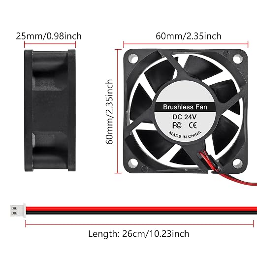 UMLIFE 4PACK 60mm x 60mm x 25mm 24V Dual Ball Bearings DC Brushless Cooling Fan - Image 2