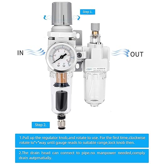 NANPU 1/4" NPT Auto-Drain Air Filter Regulator Lubricator Combo Water/Oil Trap - Image 4