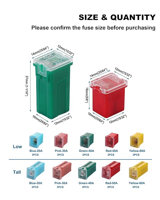 30 PCS Box Shaped Car Fuses Kit | Tall/Standard and Low Profile - Image 4