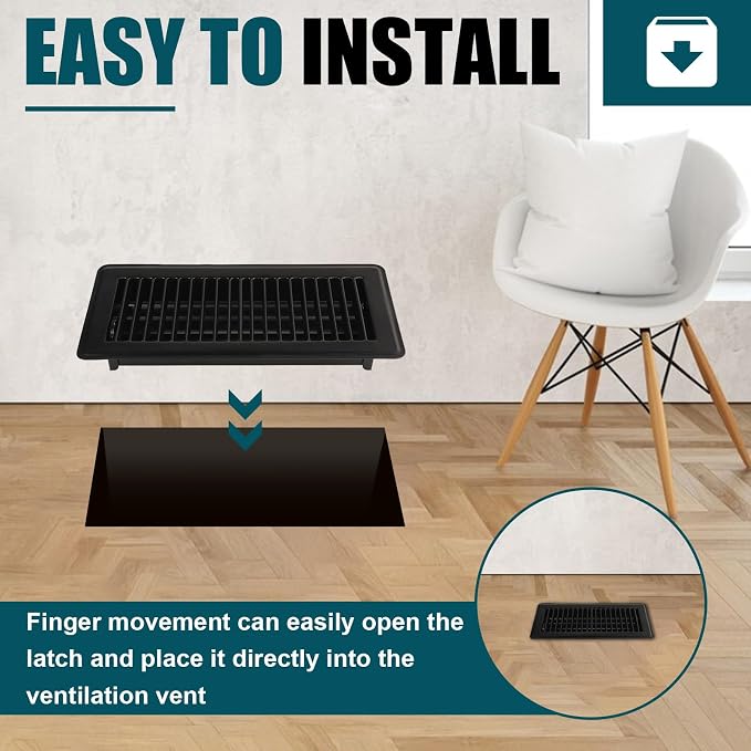 VOISEN Floor Register 4x10, 2 Pack Black Floor Vent Covers, Heavy Duty Steel - Image 7