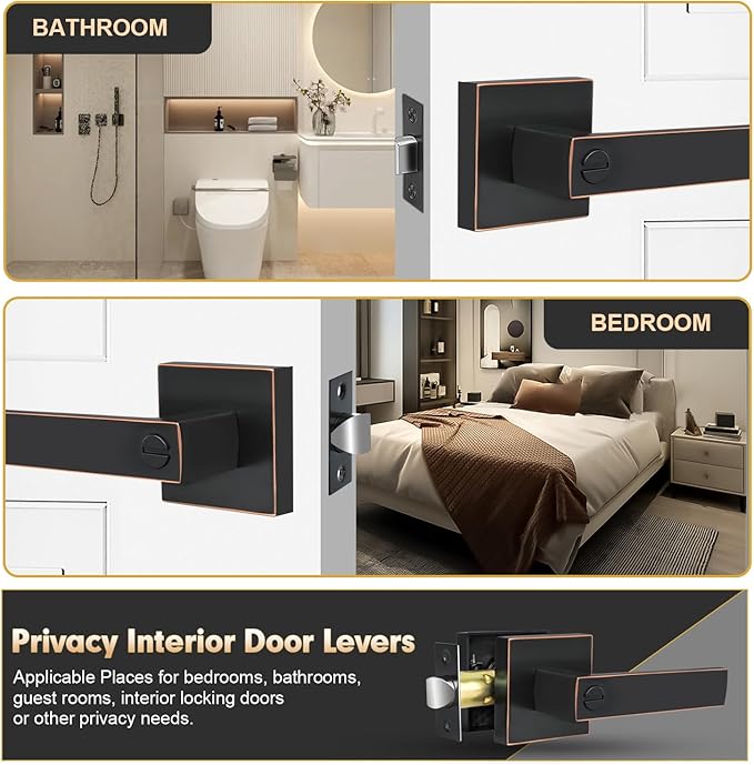 Privacy Door Levers, 5 Pack Oil Rubbed Bronze Door Handles Interior Heavy Duty Bed and Bath Keyless Door Locksets, Reversible for Left Right Handed Doors