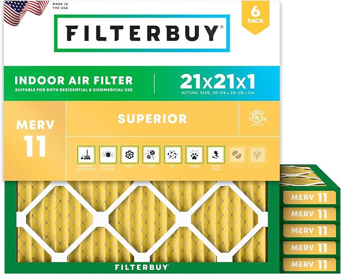 Filterbuy 21x21x1 Air Filter MERV 11 Superior Pet & Allergy Defense, by Filterbuy