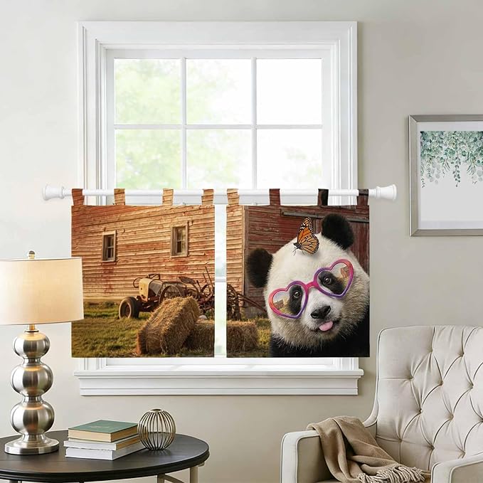Farm Panda Kitchen Curtains 24 Inch Length, Small Window Curtains Tab Top - Image 2