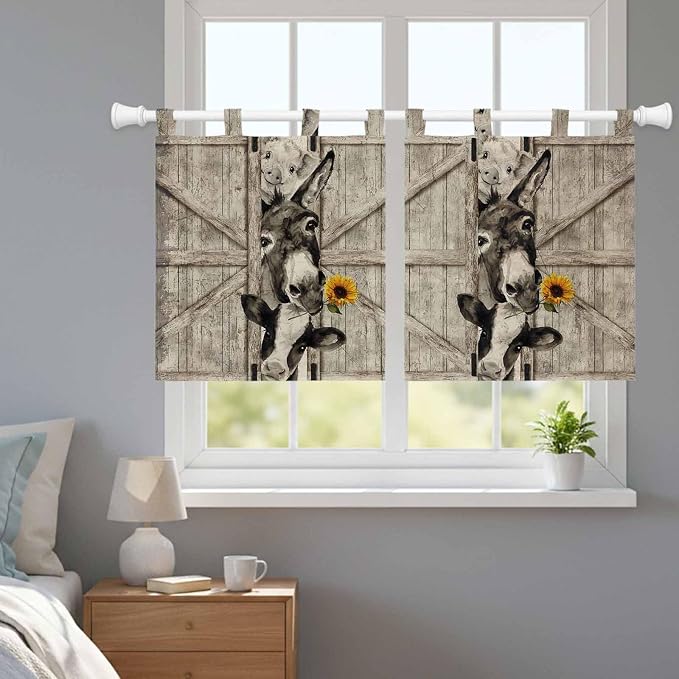 Funny Farm Animals Kitchen Curtains 24 Inch Length, Small Window Curtains Tab - Image 9