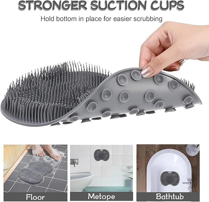 Shower Foot Scrubber Mat with Non-Slip Suction Cups, Exfoliating Foot and Back Washer Pad for Bathtub and Shower Floor (Pink)
