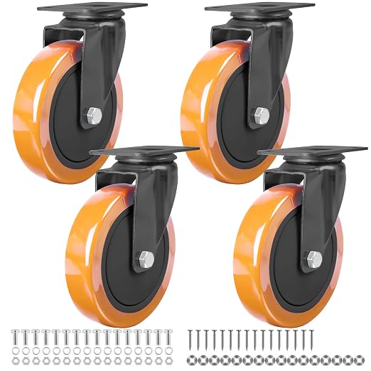 Finnhomy 5 Inch Caster Wheels Set of 4 Heavy Duty Plate Swivel Casters by Finnhomy