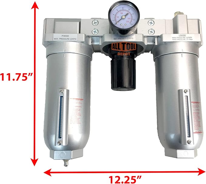 1" NPT SUPER DUTY Compressed Air In Line Filter Regulator Lubricator Oiler Combo - Image 2
