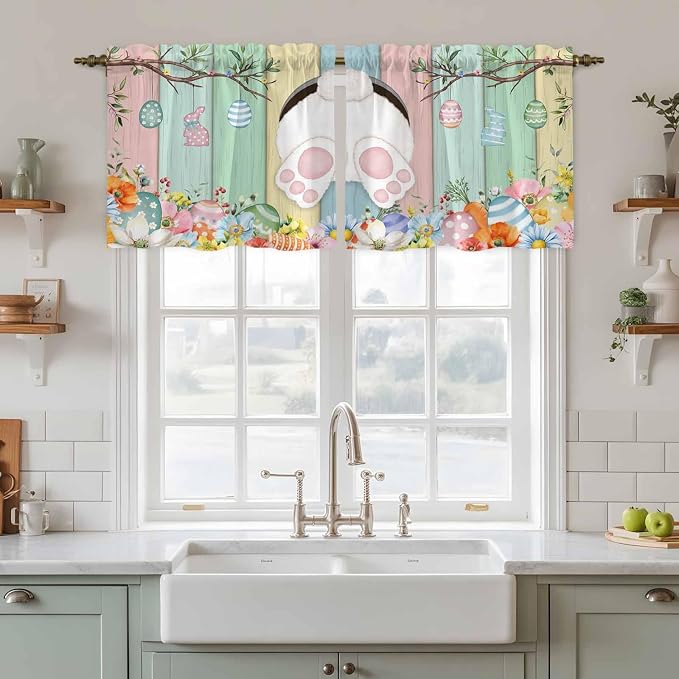 Easter Kitchen Tier Curtains 24 Inch Long 2 Panel Set, Rod Pocket Cafe Small - Image 3