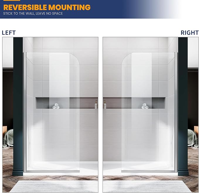 Glass Shower Panel, 32" W x 78" H Semi-Framed Fixed Shower Glass Panel in Silver with 5/16"(8mm) Clear Tempered Glass Door, Simple Shower Door Panel for Bathroom