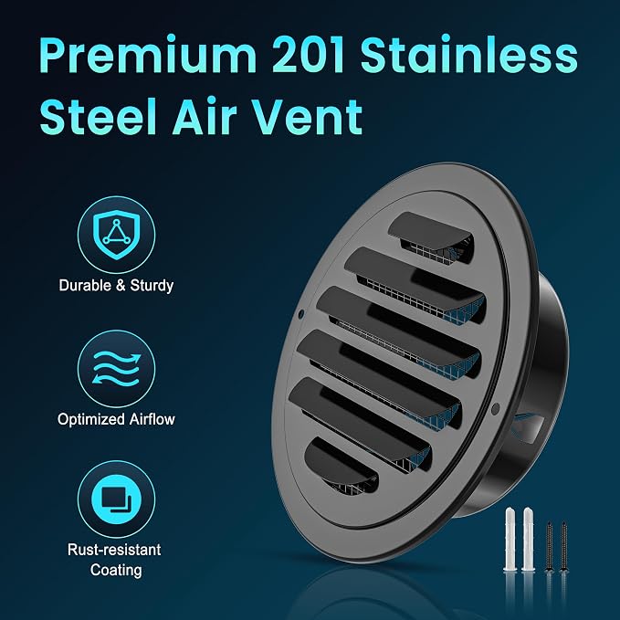HG Power 4 Inch Black Stainless Steel Soffit Vent Cover - Image 5