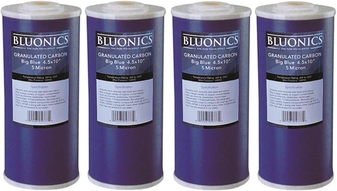 Bluonics Carbon Replacement Water Filters 4pcs GAC Granulated 4.5" x 10" by BLUONICS