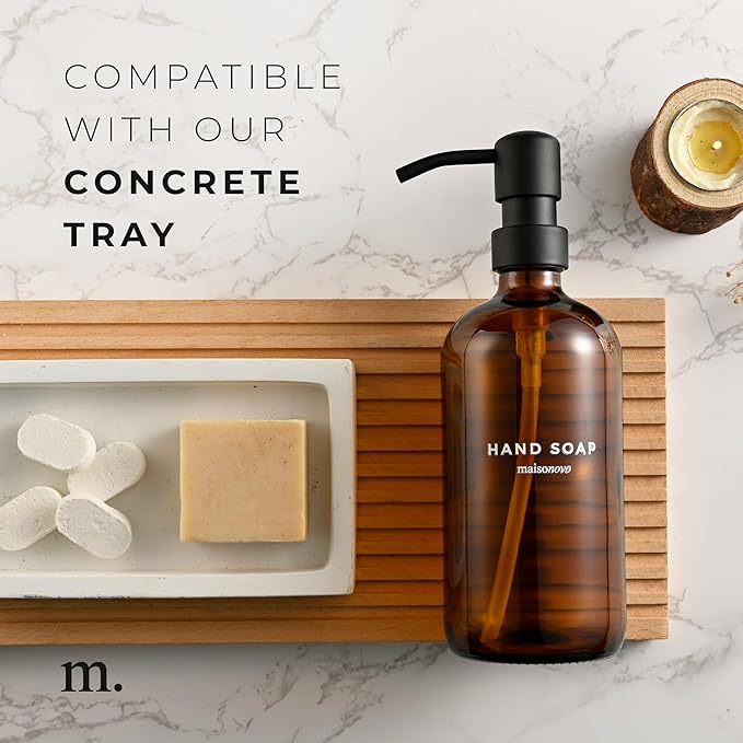 MaisoNovo Soap Dispenser 1-Piece Set | 16.9oz Amber Bottles with Black Stainless Steel Pump