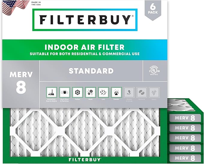 Filterbuy 19x19x1 Air Filter MERV 8 Essential Dust & Allergy Defense, by Filterbuy