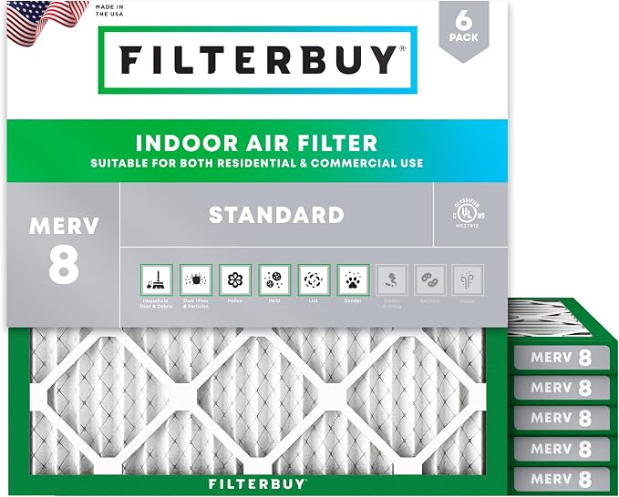 Filterbuy 15x15x1 Air Filter MERV 8 Essential Dust & Allergy Defense, by Filterbuy