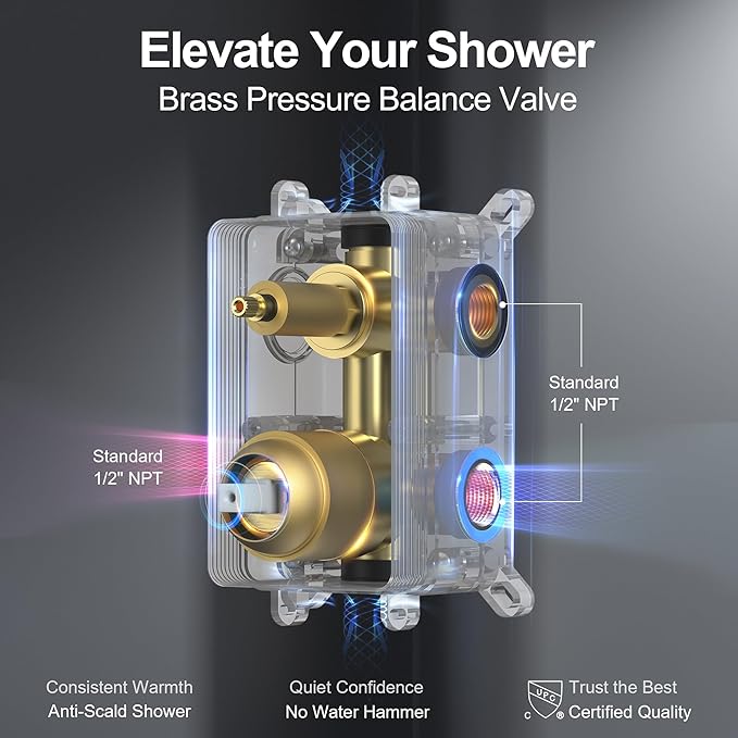 Brushed Gold 10 Inch Rainfall Shower System with Handheld Spray & Adjustable Slide Bar, Wall Mount Bathroom Shower Faucet Set, Valve Included