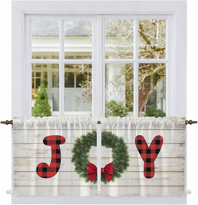 Christmas Wreaths Kitchen Tier Curtains 36 Inch Long 2 Panel Set, Rod Pocket - Image 2