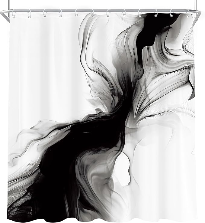 Cinbloo Black and White 72Wx78H Shower Curtain Abstract Modern Ombre Grey Minimalist Marble Elegant Ink Texture Neutral Simple Aesthetic Bathroom Curtain Set Man Bath Bathroom Accessories Decor