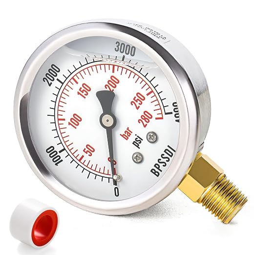 0-4000 Psi Glycerin Liquid Filled Hydraulic High Pressure Gauge, 2.5" Dial Size by BPSSDI
