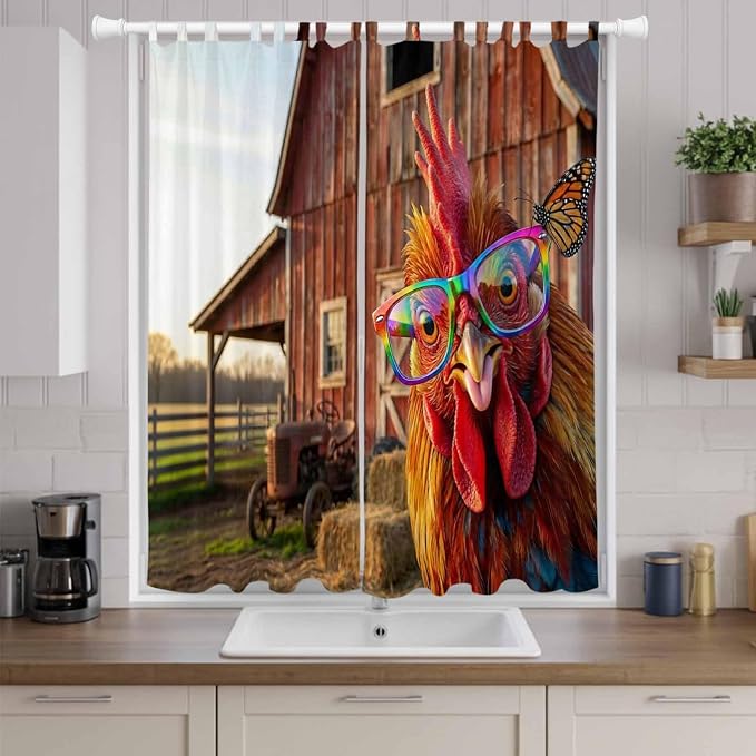Farm Rooster Living Room Curtains 96 Inch Length, Window Curtains Tab Top - Image 9