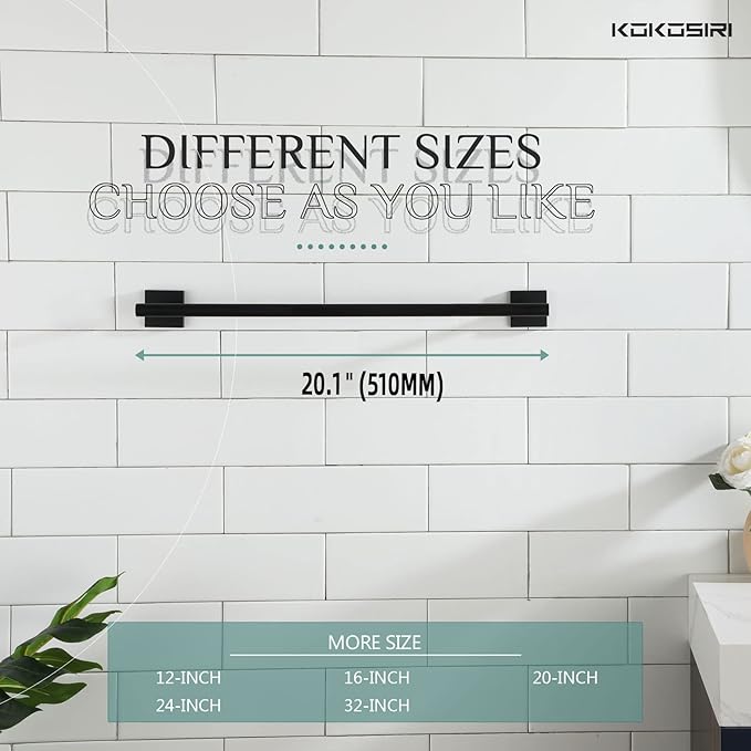 KOKOSIRI Towel Rail Bathroom Towel Bars Matte Black 20 Inch Towel Holder for Bath Cabinet Kitchen Wall Mount Stainless Steel B4005BK-L20