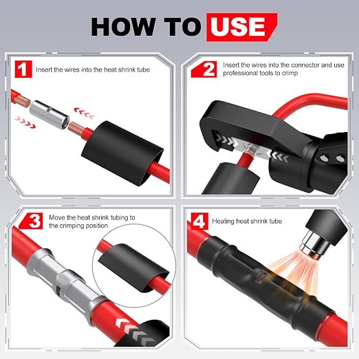 AIRIC Heat Shrink Butt Connectors 6 AWG, Insulated Marine Grade Connector - Image 5