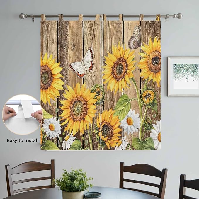 Farmhouse Sunflowers Bathroom Curtains 63 Inch Length, Window Curtains Tab Top - Image 4