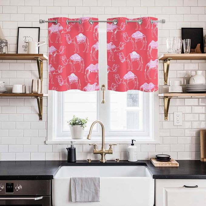 2 Panel Kitchen Cafe Curtains, Desert Camel Sunlight Filtering Nature Air - Image 2