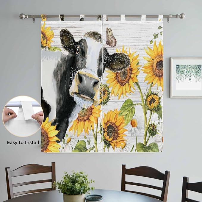 Retro Farmhouse Floral Bathroom Curtains 63 Inch Length, Window Curtains Tab Top - Image 4