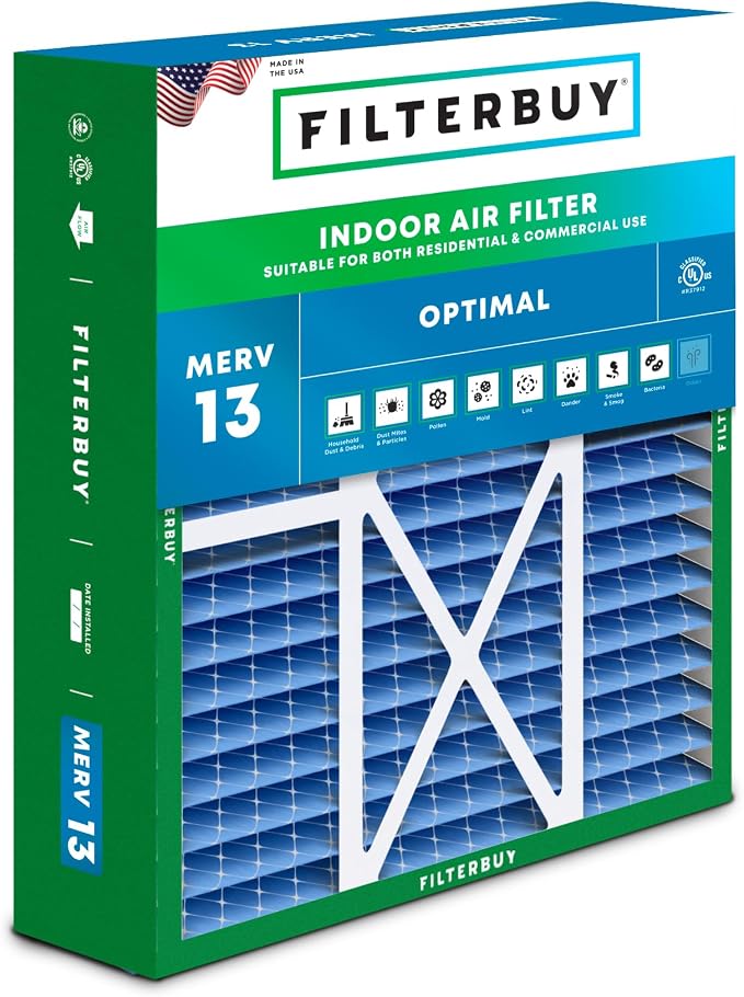 Filterbuy 16x20x5 Air Filter MERV 13 Optimal Smoke & Allergy Defense, Pleated by Filterbuy