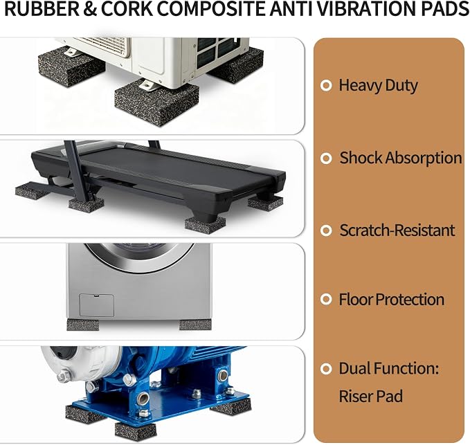 BXI Thick Rubber-Cork Anti Vibration Pads, Non Slip Dampening Blocks, Shock - Image 4