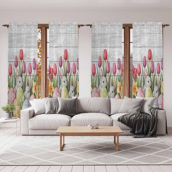 Easter Window Curtains 72 Inch Long 2 Panel Set, Rod Pocket Long Curtains & - Image 7