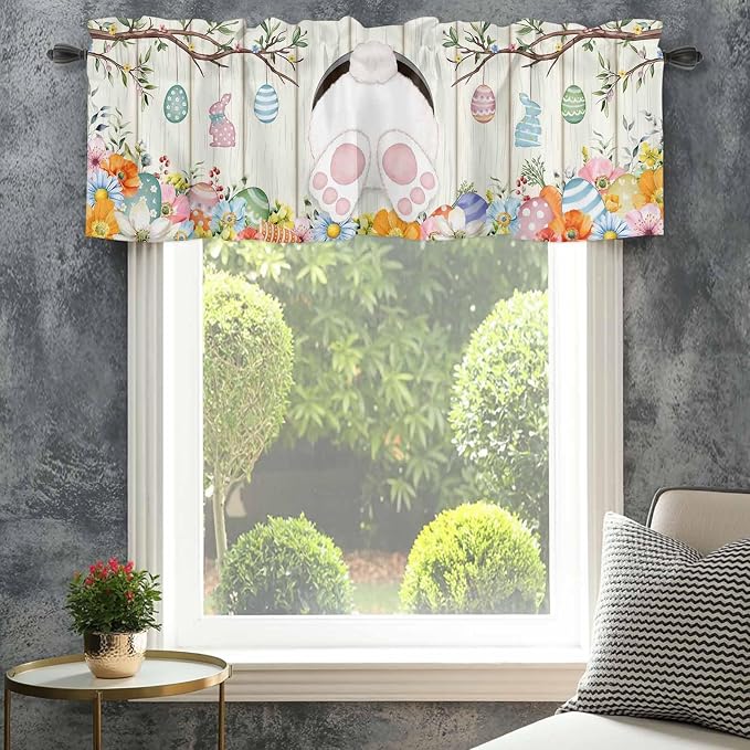 Easter Curtain Valances for Windows, Kitchen Valance Window Treatment, Spring - Image 4