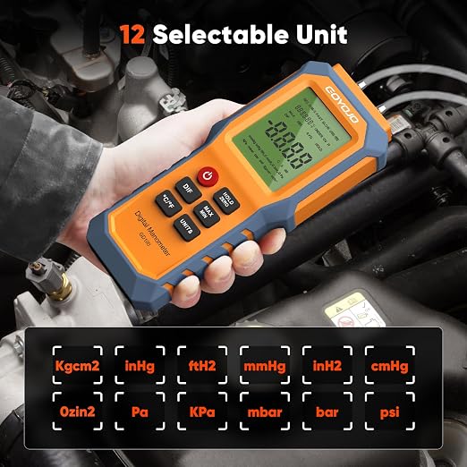 Handheld Manometer with Backlit, Dual-Port HVAC Digital Manometer Gas Pressure - Image 2