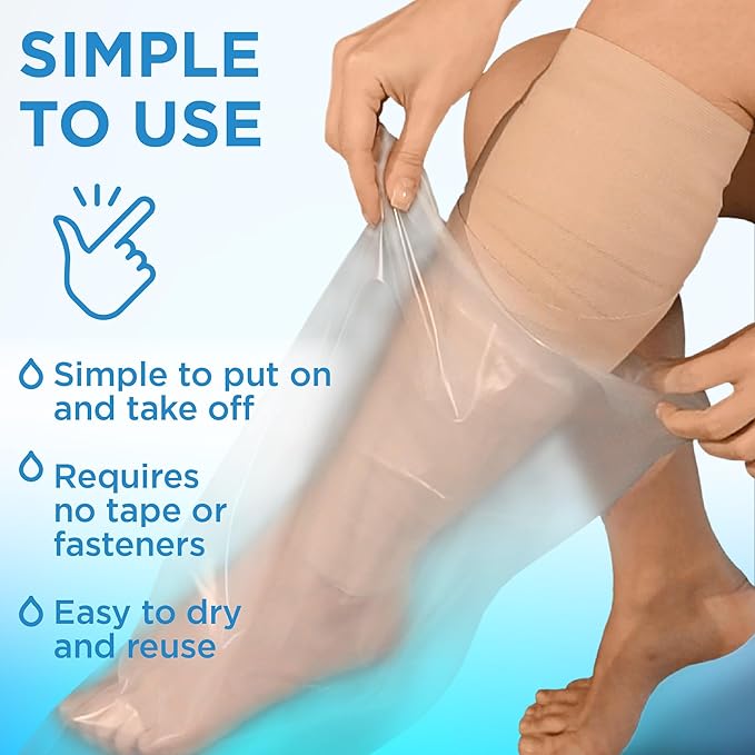 Mighty-X 100% Waterproof Cast Covers for Shower Leg - Tight Seal - 2pk Reusable Adult Full Leg Cast Protectors - Thigh, Knee, Ankle, Foot - Strong and Durable