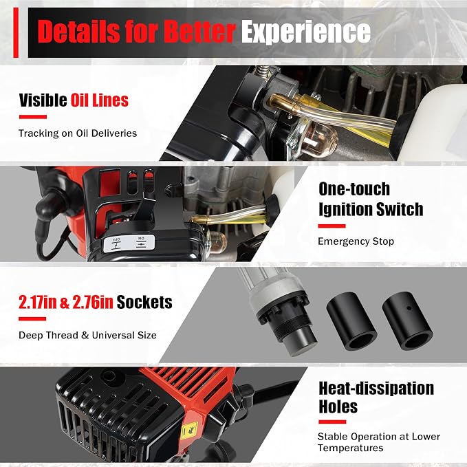Gas Powered T-Post Driver, 900W 32.7CC T Post Pounder Driver Heavy Duty Gasoline - Image 8