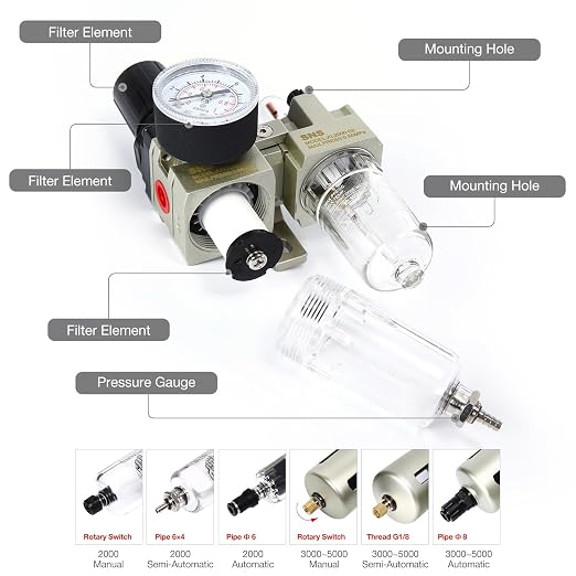 SNS 1/4" NPT Compressed Air Filter Regulator Lubricator Two Units Combo FRL - Image 3