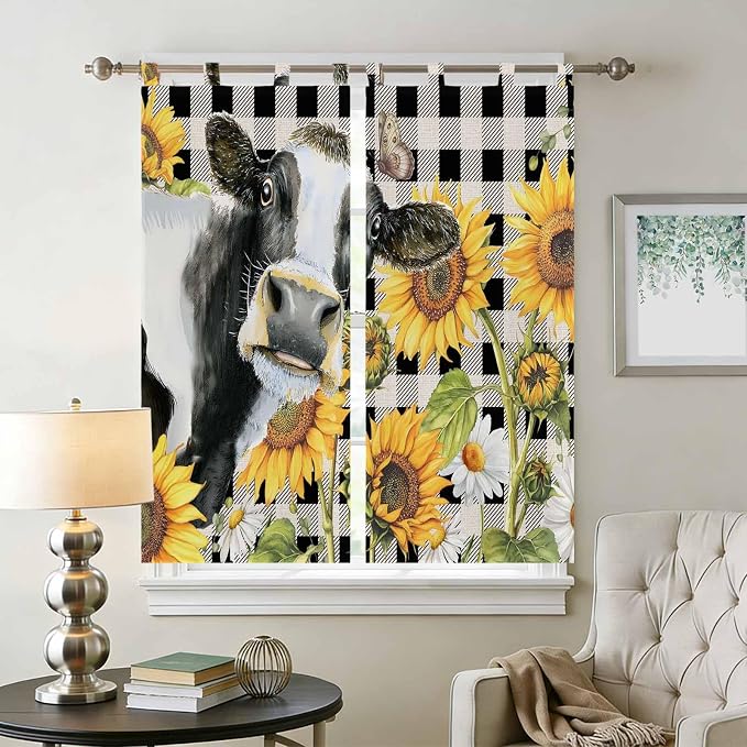 Retro Sunflowers Bedroom Curtains 72 Inch Length, Window Curtains Tab Top - Image 2