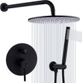 TRUSTMI 12 inch Round Bathroom Luxury Rain Mixer Combo Set Wall Mounted Rainfall Shower Head System Matte Black, (Contain Faucet Rough-in Valve Body and Trim)