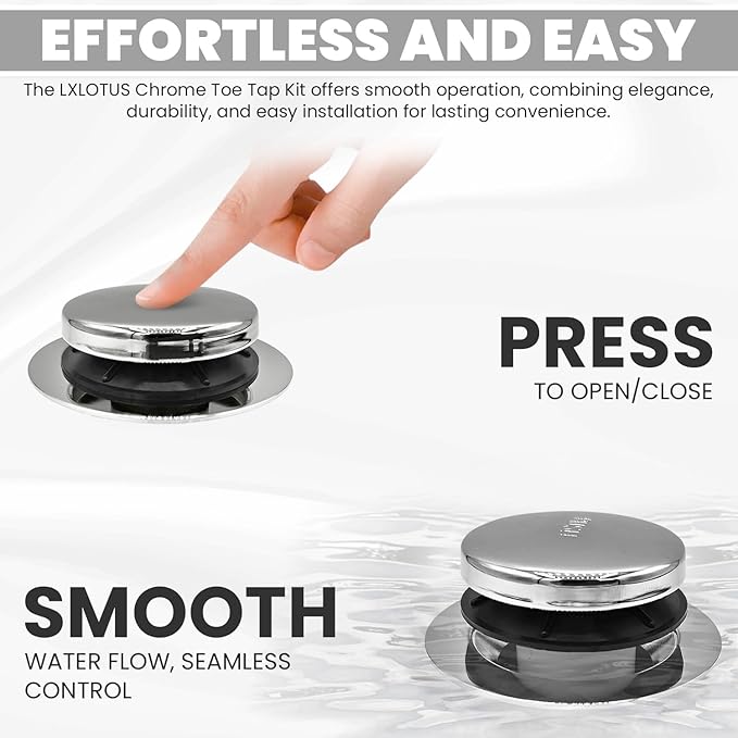 Chrome Toe Tap Bathtub Trim Set with Two-Hole Overflow Faceplate, Replacement Polished Tub Drain Kit with 2-Hole Overflow Cover and Universal Fine/Coarse Thread, Fits 1-3/8" and 1-1/2"