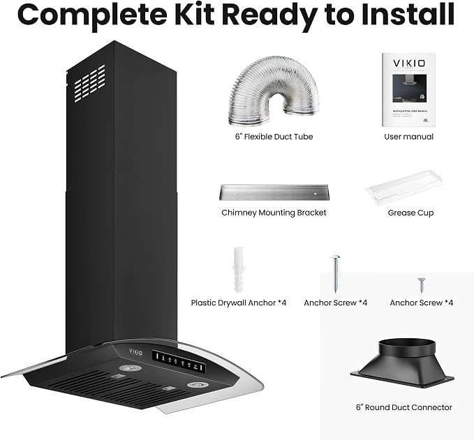 Black 30 inch Wall Mounted Range Hood Glass 900 CFM, Stainless Steel Kitchen - Image 7