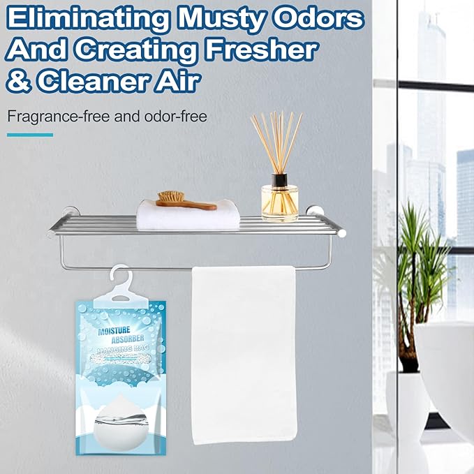 Moisture Absorbers Packets - Hanging Moisture Absorbers Dehumidifier Bags for Closet Bathroom Kitchen, Fragrance Free Humidity Absorber Packs, Removes Moisture & Odors, 20 Pack