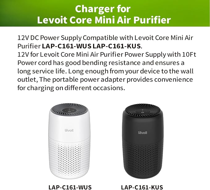 12V Power Cord for Levoit Core Mini Air Purifier LAP-C161-WUS LAP-C161-KUS - Image 2