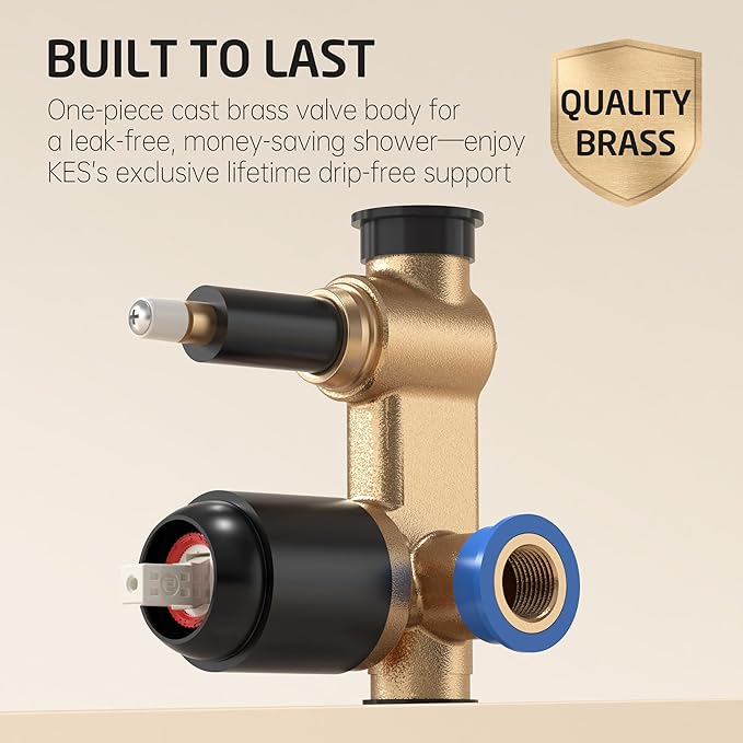 KES Shower Faucet Set, 10 Inches Rain Shower Head with Handheld Spray, Shower System Pressure Balance Wall Mounted (cUPC Certified Shower Valve Included), Matte Black, XB6230F18-BK