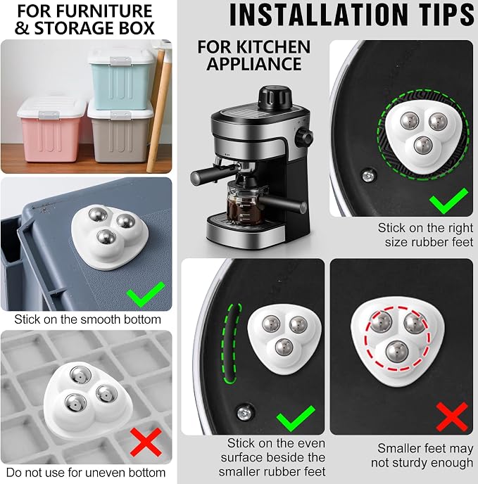 12 Pcs Mini Caster Wheels, Self Adhesive Caster Wheels, 360° Swivel Appliance - Image 4