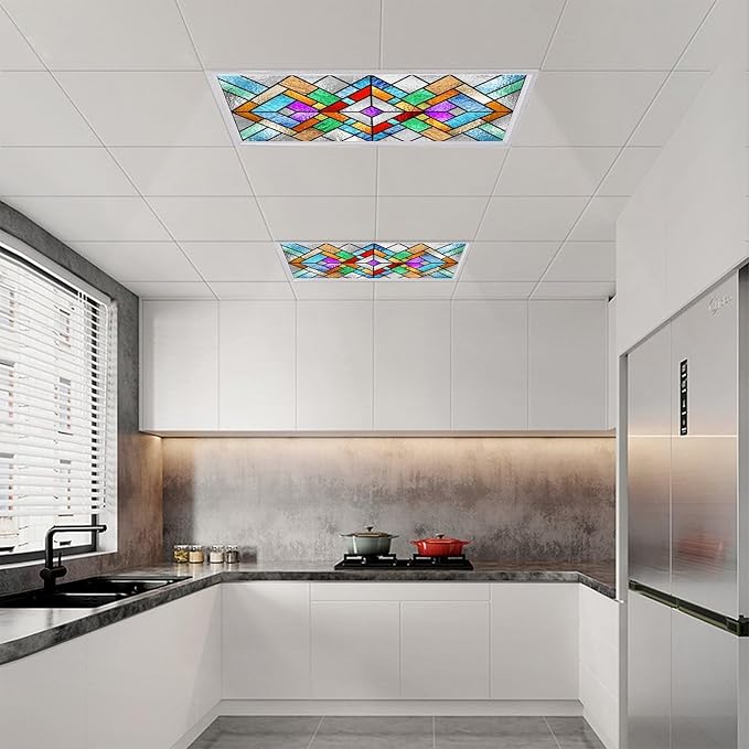2 Pack Fluorescent Light Covers 4 X 2 Feet Stained Glass Pattern Magnetic Light - Image 7