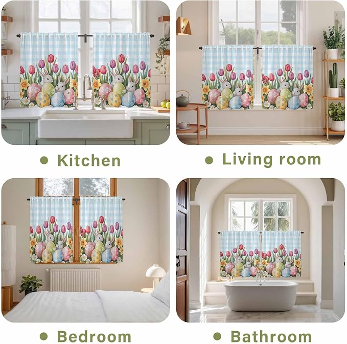 Easter Kitchen Curtains 54 Inch Long 2 Panel Set, Rod Pocket Window Curtains - Image 8