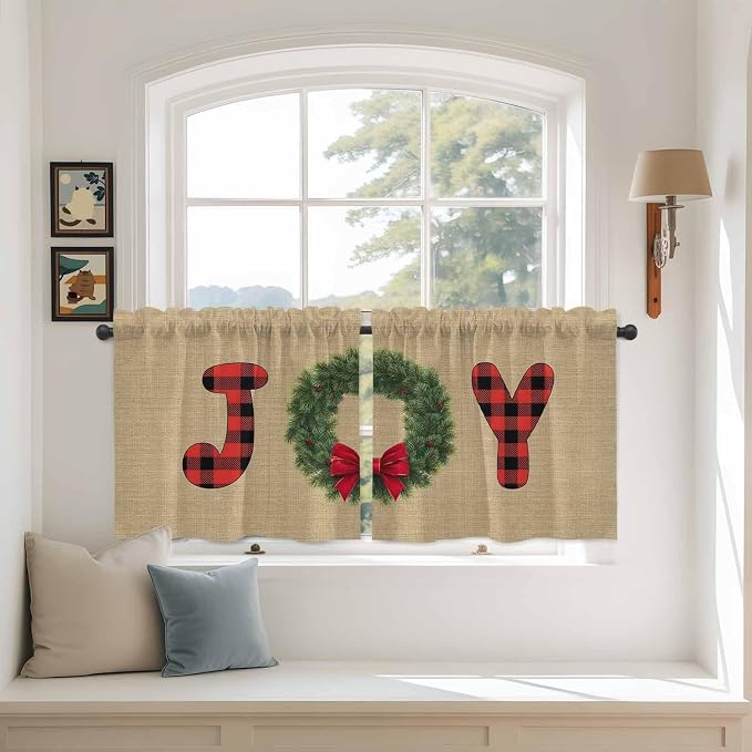 Red Green Christmas Kitchen Tier Curtains 36 Inch Long 2 Panel Set, Rod Pocket - Image 3