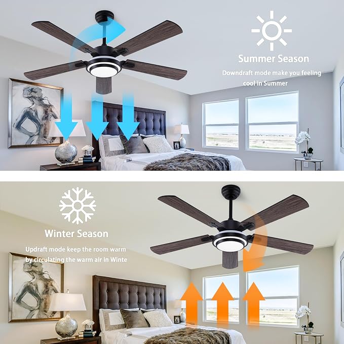 QUTWOB 52" Brushed Nickel Ceiling Fans, Farmhouse 5 Blades Ceiling Fans - Image 4
