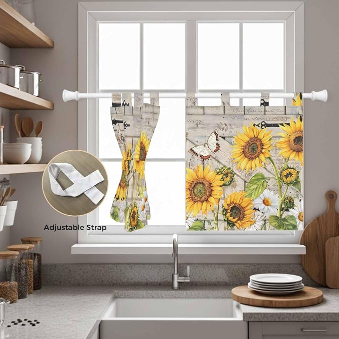 Farm Flowers Kitchen Curtains 36 Inch Length, Small Window Curtains Tab Top - Image 5